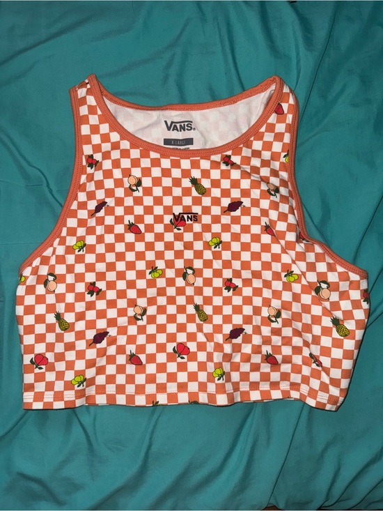 Vans Tops - Vans Orange and White Checkerboard Fruit Crop Tank